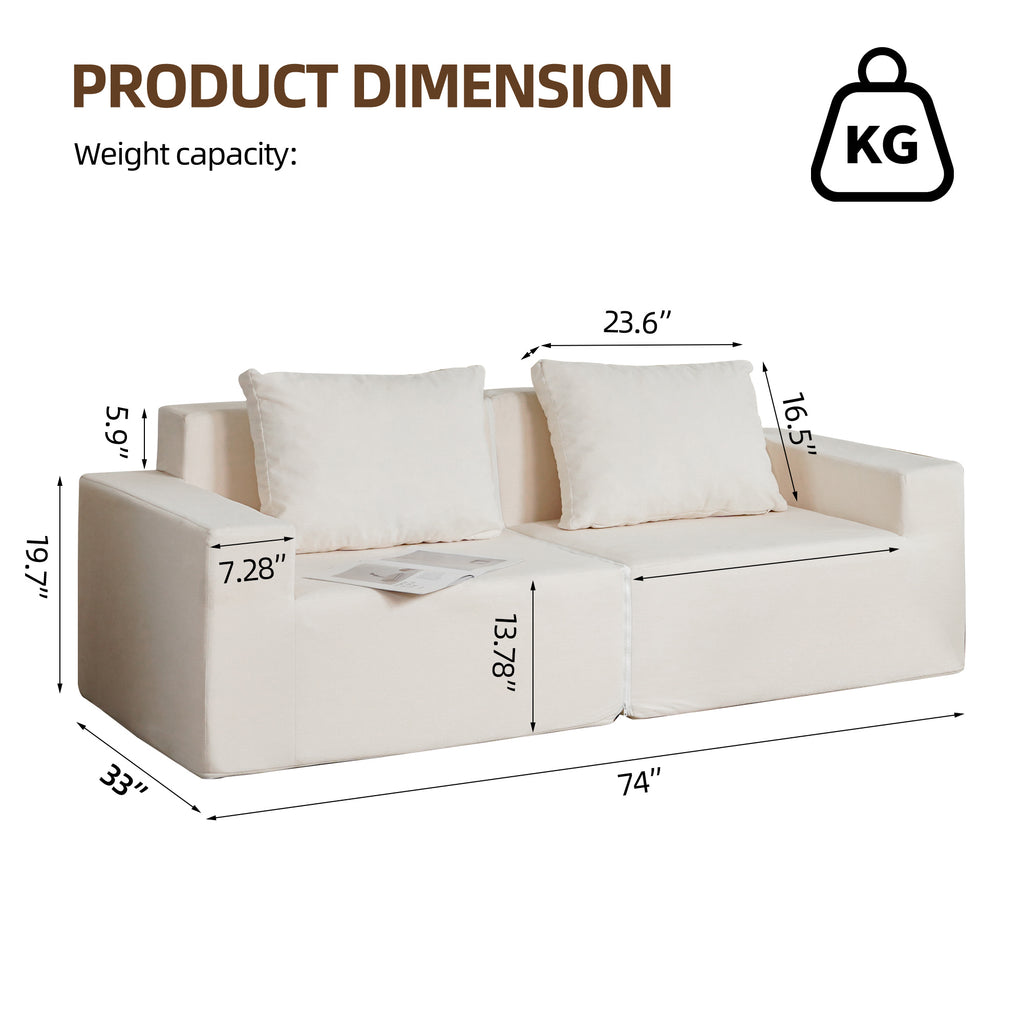 Vienne Convertible Foam Loveseat with Washable Cover, White Oak