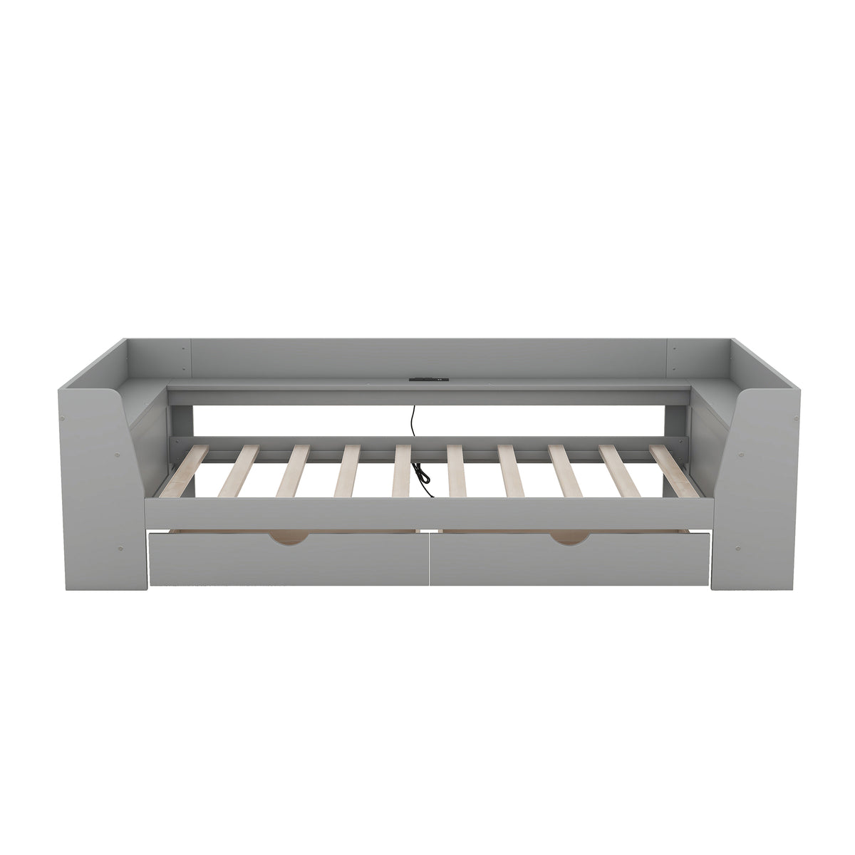 Twin Size Daybed with Shelves, Drawers and Built-In Charging Station, Gray
