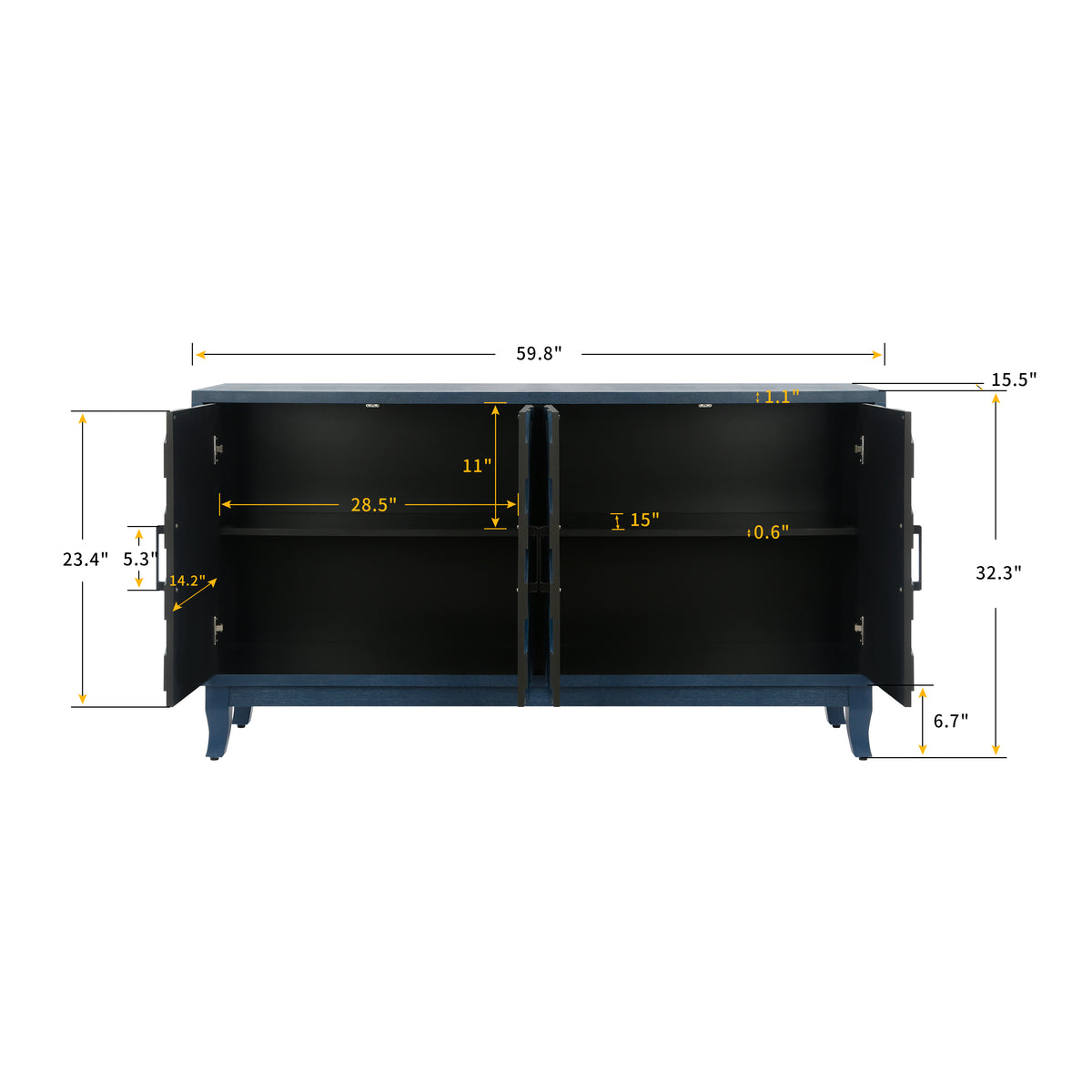 Stronger Vintage Style Buffet Cabinet Lacquered Accent Storage 4 Door Wooden