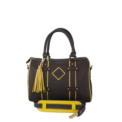 Make a Statement Leather Handbag-Chocolate/Citric Yellow - Eloy Royal