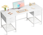 Huuger 55 Inch Computer Desk with 4 Drawers Office Desk with Mesh Shelf Gaming Desk Large Storage Writing Desk Work Desk for Home Office Study Bedroom Work from Home White White 55 inch