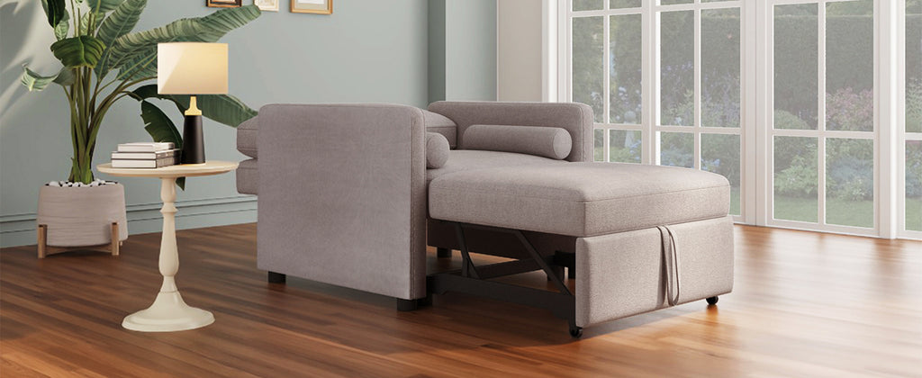 Delmont 3-in-1 Convertible Sleeper Chair, Tan Linen