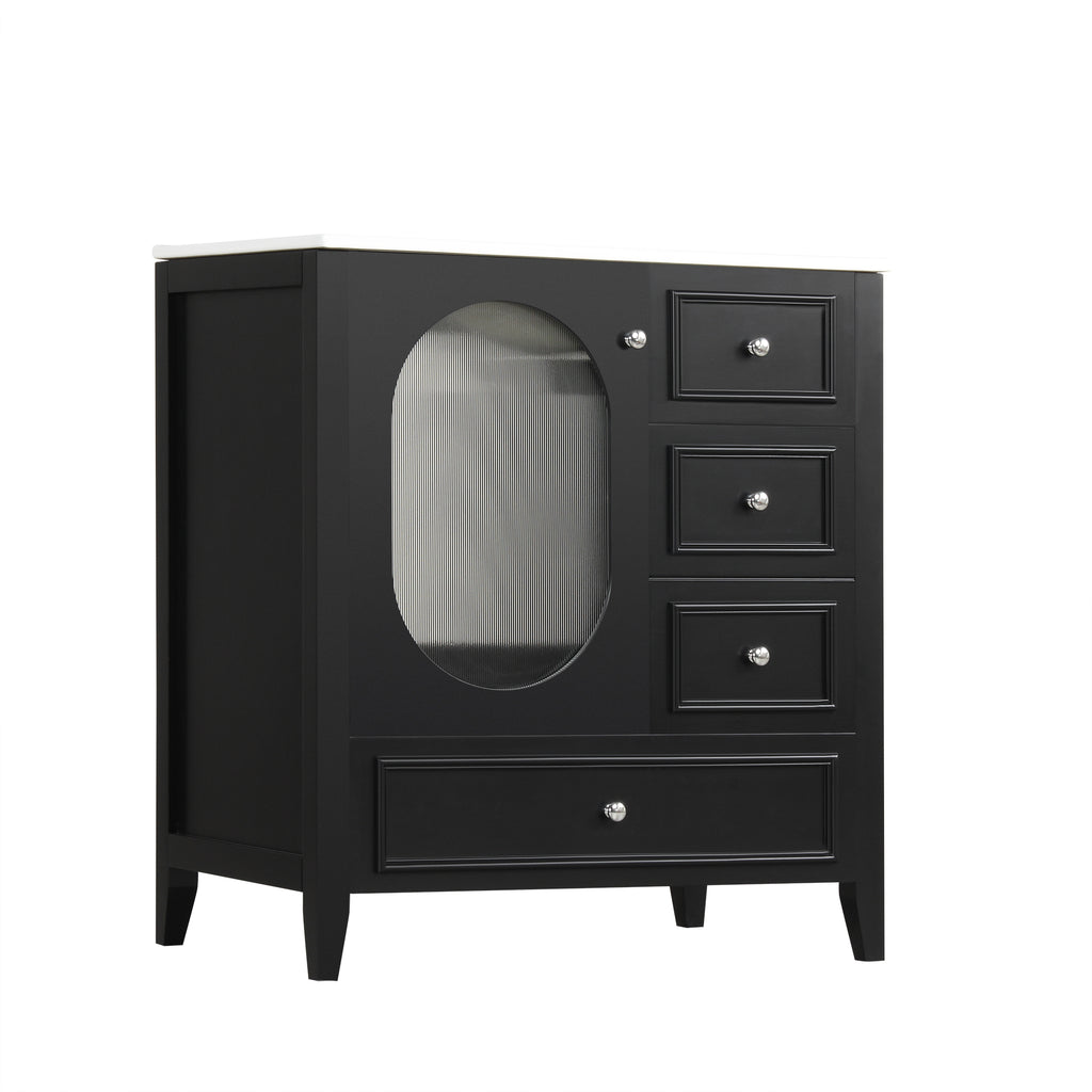 Giotto Three-Drawer Bathroom Vanity with Sink, Black, 30 in