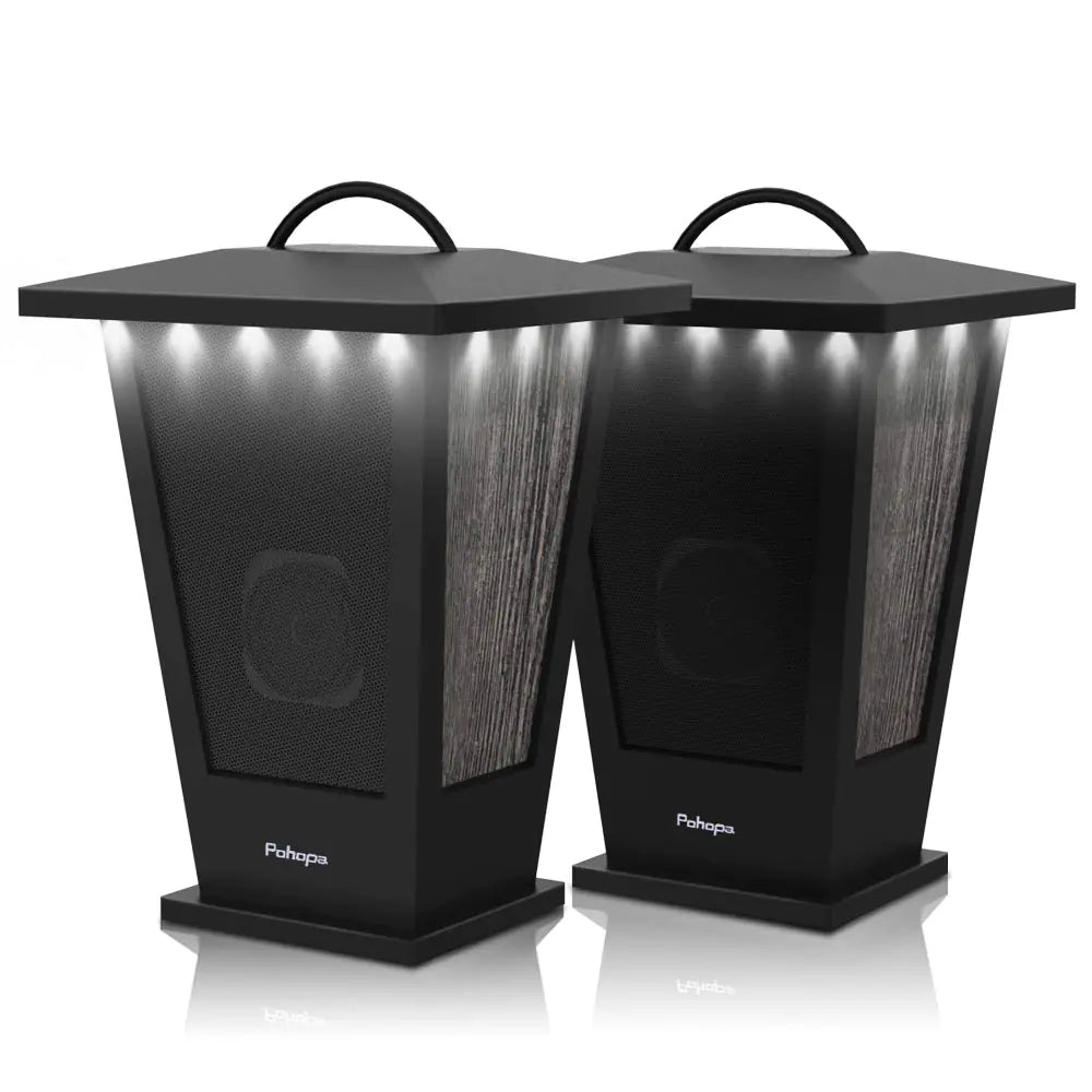 pohopa Bluetooth Speakers Waterproof 2 Packs True Wireless Stereo Sound 20W Speakers Dual Pairing Lantern Indoor Outdoor Speakers with 20 Piece LED Lights Rich Bass Pinao Black White Lights