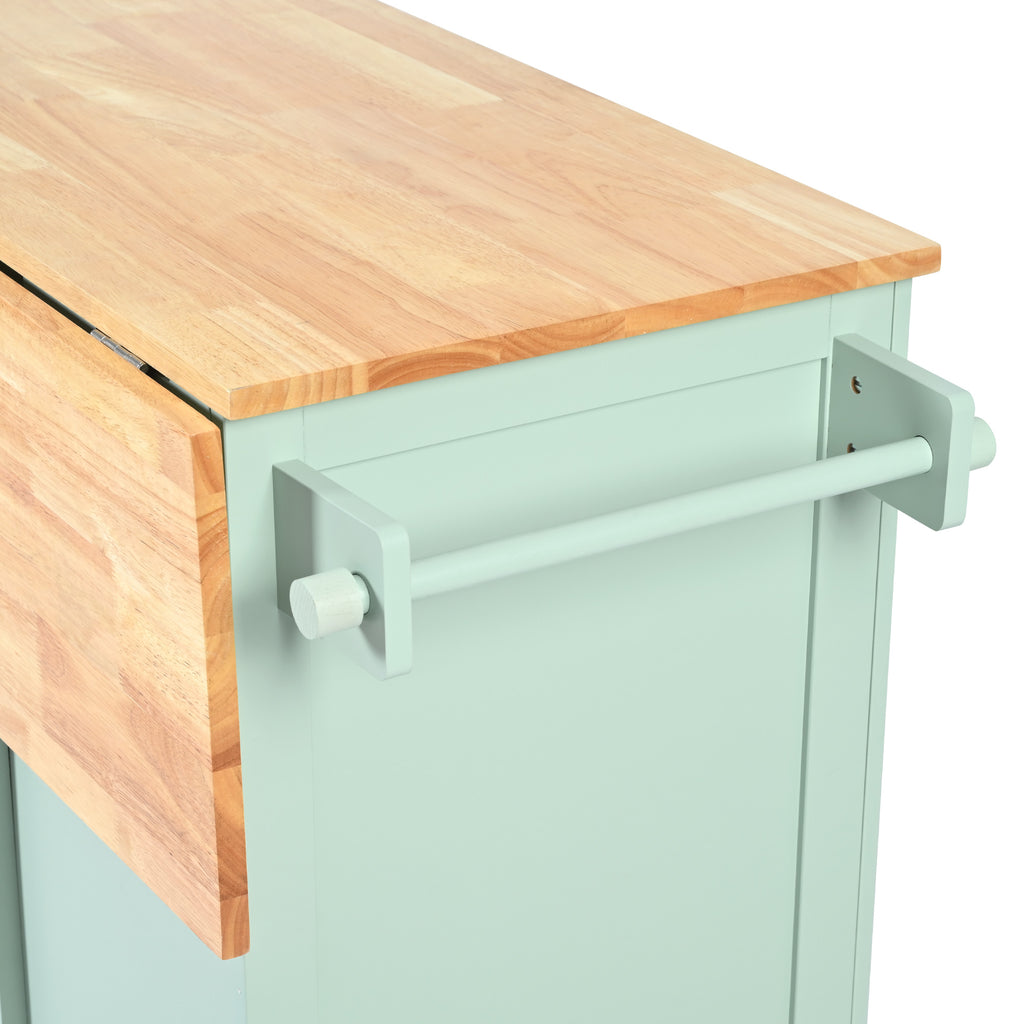 Novara Rubberwood Drop-Leaf Kitchen Island Cart, Mint Green
