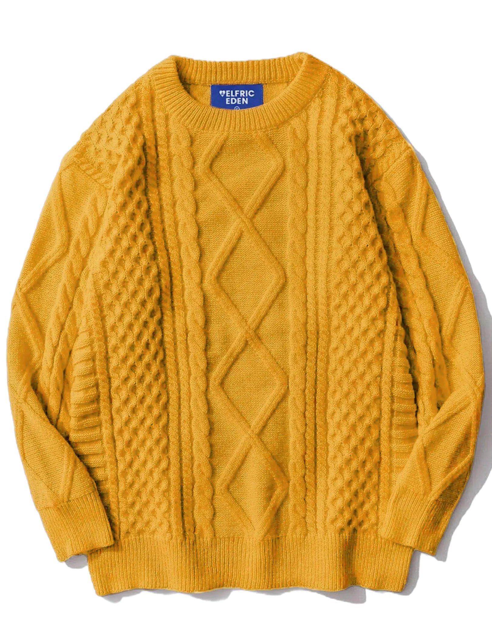Aelfric Eden Cable Knit Sweater Men Oversized Rory Gilmore Crewneck Knitted Sweater Pullover Vintage Fall Sweaters Yellow