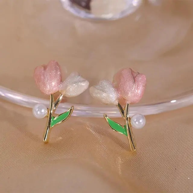 Pink Tulip Flower Earrings - Eloy Royal