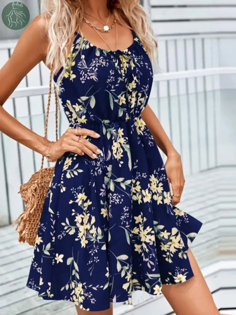 Floral Print Suspender Dress With Elastic Waist Design Fashion Summer Short Dresses Womens Clothing - Eloy Royal