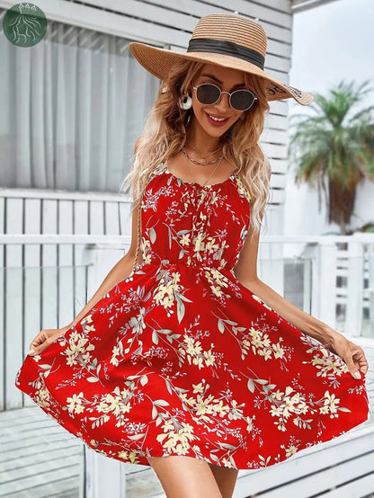 Floral Print Suspender Dress With Elastic Waist Design Fashion Summer Short Dresses Womens Clothing - Eloy Royal