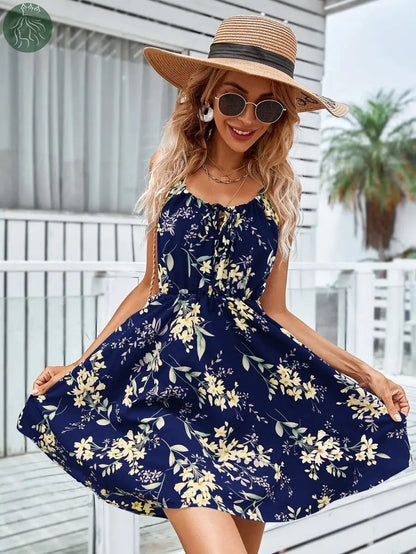 Floral Print Suspender Dress With Elastic Waist Design Fashion Summer Short Dresses Womens Clothing - Eloy Royal