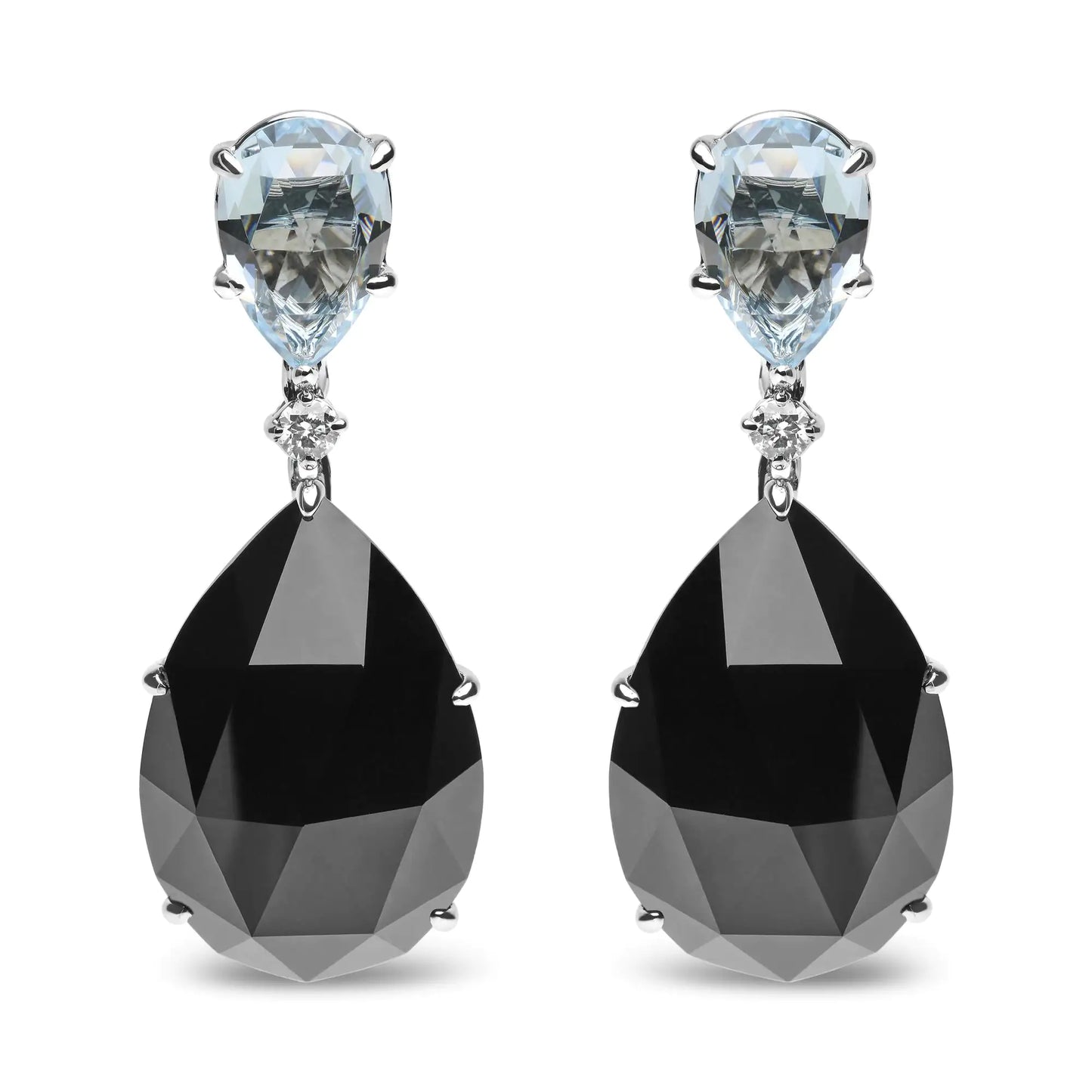 18K White Gold 1/5 Cttw Diamond with Pear Cut Sky Blue Topaz and Pear-Cut Black Onyx Gemstone Dangle Earring (G-H Color, SI1-SI2 Clarity)