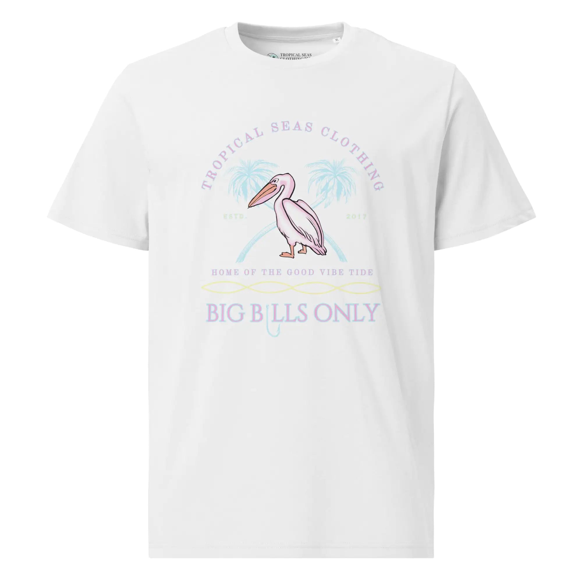 Premium Men's Tropical Pelican Organic Cotton T-Shirt – Sustainable Comfort with Coastal Style White 4XL