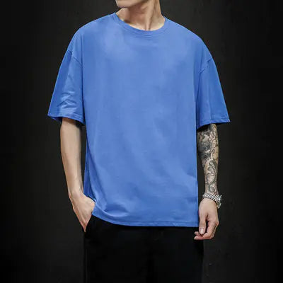 Men's Casual Cotton Short Sleeve Tee - Oversized Streetwear T20999 Royal Blue XL