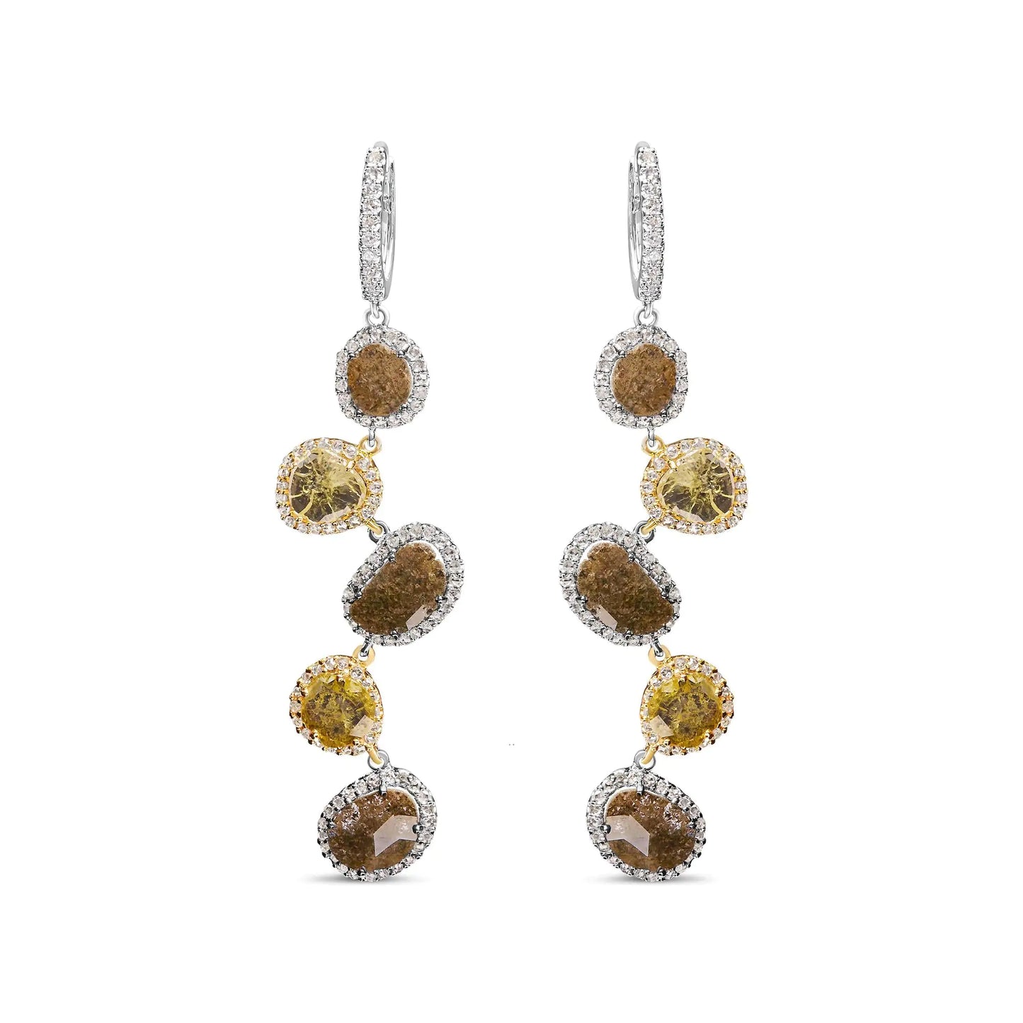 14K White Gold 8 5/8 Cttw Fancy Brown and Yellow Rose Cut Diamond Link Drop and Dangle Earring (Fancy Color, I2-I3 Clarity)