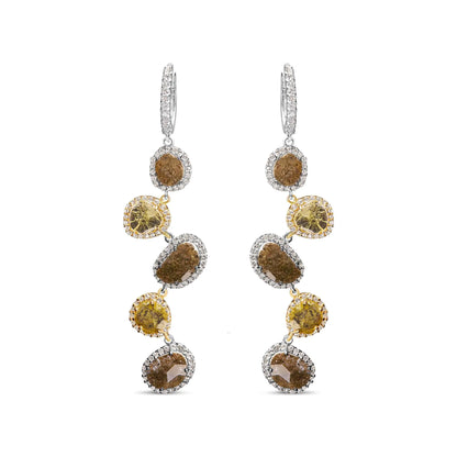 14K White Gold 8 5/8 Cttw Fancy Brown and Yellow Rose Cut Diamond Link Drop and Dangle Earring (Fancy Color, I2-I3 Clarity)