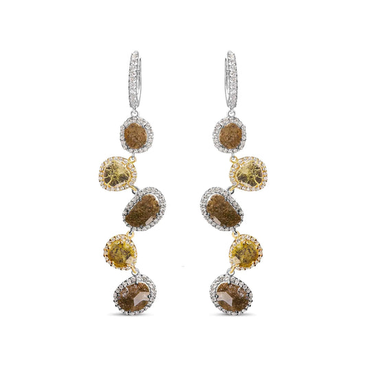 14K White Gold 8 5/8 Cttw Fancy Brown and Yellow Rose Cut Diamond Link Drop and Dangle Earring (Fancy Color, I2-I3 Clarity)