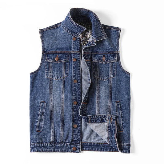 Plus Size 5xl 6xl 7XL Brand Military Denim Vest Men Outdoors Cotton Multi Pocket Sleevless Jean Jacket Tactical Waistcoat Coat - Eloy Royal