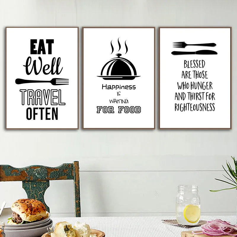 Black White Cartoon Kitchenware Art Painting Poster And Print Knife And Fork Wall Pictures For Kitchen Modern Home Decor YX198 - Eloy Royal