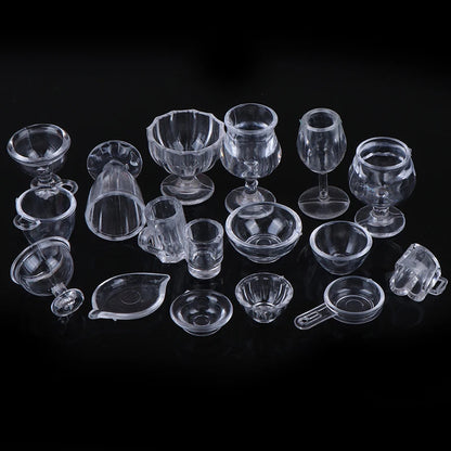 17Pcs/Set Mini Transparent Kitchenware Toy Drink Cups Dish Plate Tableware Miniatures DIY Pretend Play - Eloy Royal