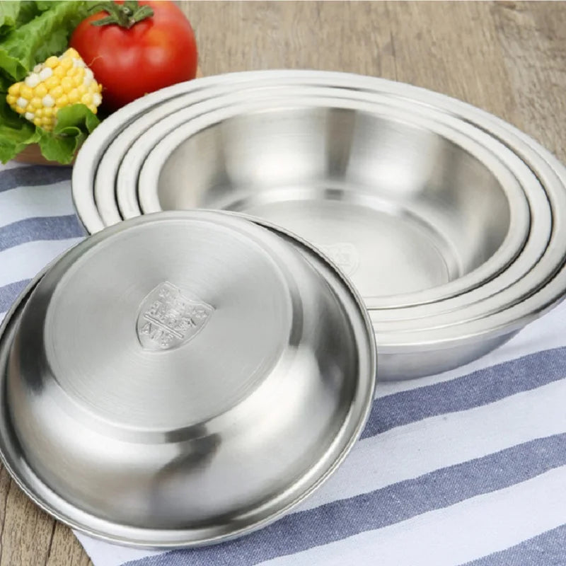 High quality 304 Stainless Steel Plates Set Round Dinner Bowl Seasoning Plate Restaurant Home Kitchen Tableware Kitchenware - Eloy Royal