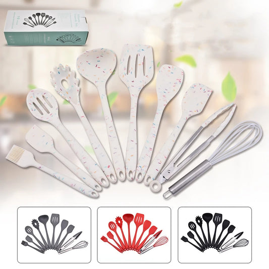 10/11PCS Silicone Kitchenware Non-stick Cookware Cooking Tool Spatula Ladle Egg Beaters Shovel Spoon Soup Kitchen Utensils Set - Eloy Royal