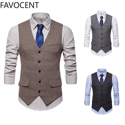 Smart Casual Suit Vest Men Business Vest Waistcoat Men Fashion Formal Dress Vest Suit Single Breasted Classic V-neck Wedding Top