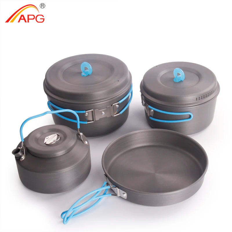 APG Camping Cooking Pans Portable Aluminum Pot Cookware Set Picnic Tableware - Eloy Royal