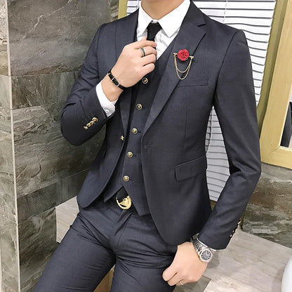 Men's Suits High Quality Wedding Groom Tuxedos Single Button Slim Fit Business Prom Dress Men's Formal Dress Suits