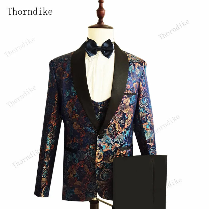 Thorndike 2021 New Male Wedding Prom Suit Green Slim Fit Tuxedo Men Formal Business Work Wear Suits 3Pcs Set (Jacket+Pants+Vest)