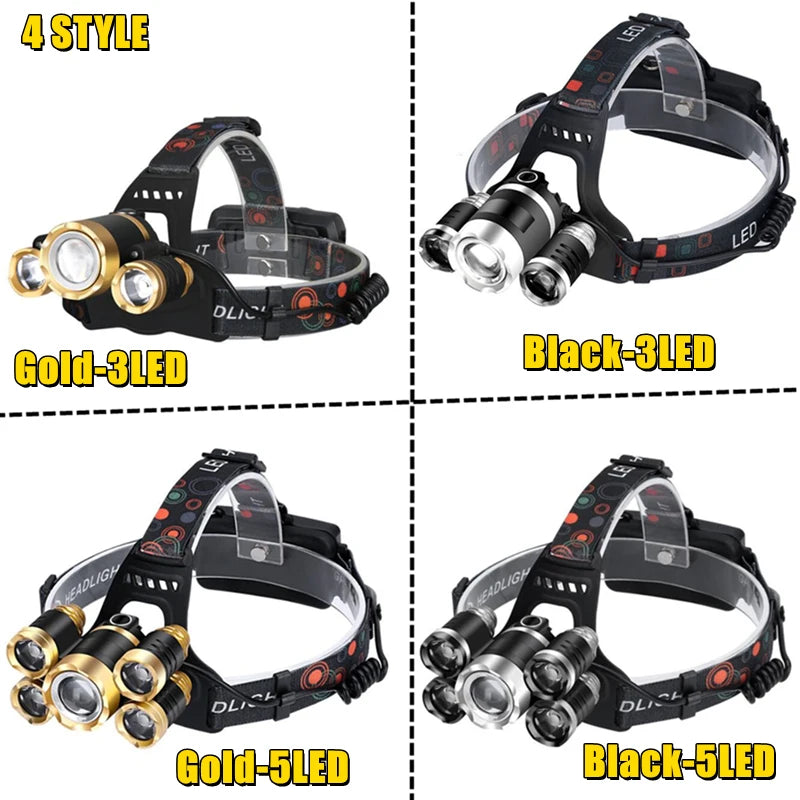 Drop Shipping  Powerful Headlight 5 LED T6 headlamp ZOOM Flashlight Torch Hunting head light Fishing light camping lantern - Eloy Royal