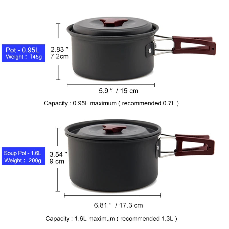 Widesea Camping Cookware Set Outdoor Pot Tableware Kit Cooking Water Kettle Pan Travel Cutlery Utensils Hiking Picnic Equipment - Eloy Royal