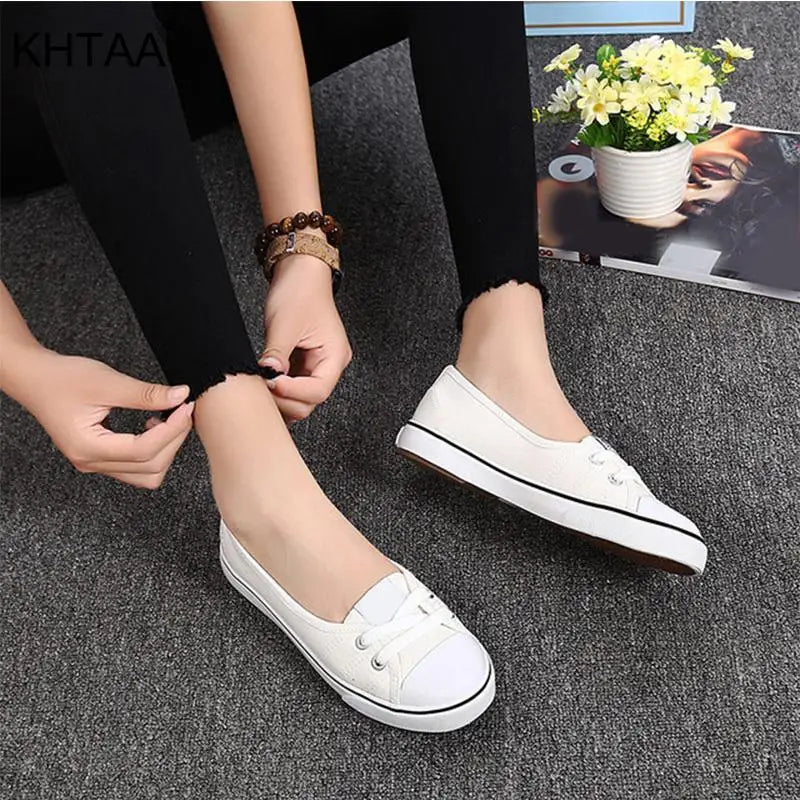 Women Casual Flats Lace up Shallow Shoes Autumn 2021 Fashion Comfortable Female Canvas Loafers Vulcanized Shoes Ladies Footwear - Eloy Royal