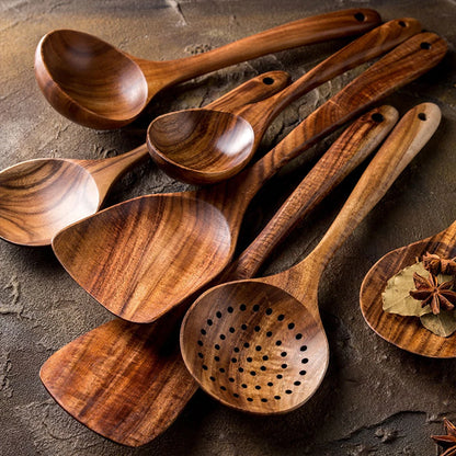 Teak Natural Wood Cookware Kitchen Utensils Cooking Tools Sets Tableware Kitchenware Dinnerware Spoon Shovel Colander Wooden Kit - Eloy Royal