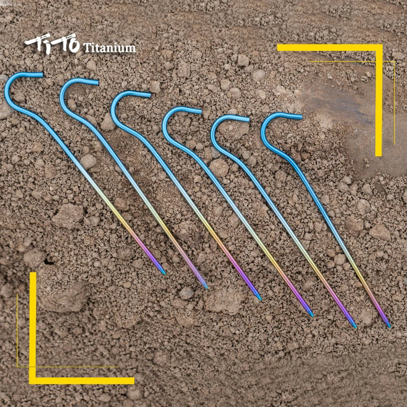 TiTo Titanium tent stake 8pc/12pcs 3.0mm Colorful Titanium alloy Outdoor Camping Titanium tent peg bend head titanium tent nail - Eloy Royal