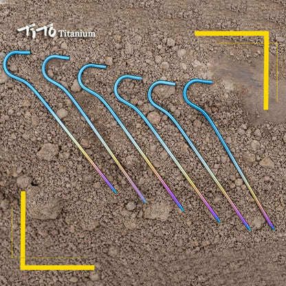 TiTo Titanium tent stake 8pc/12pcs 3.0mm Colorful Titanium alloy Outdoor Camping Titanium tent peg bend head titanium tent nail - Eloy Royal