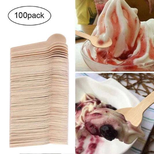 100pcs Ice Cream Wooden Spoon Disposable Tableware Cake Outdoor Camping Kitchenware Non-toxic Dessert Cheese Spoon Biodegradable