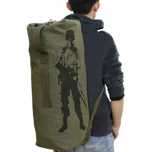 Outdoors Canvas Military Backpack Camping Hiking Rucksack Women Men Bag Bucket Drawstring Travel Rucksack Mochila Army XA1245A - Eloy Royal