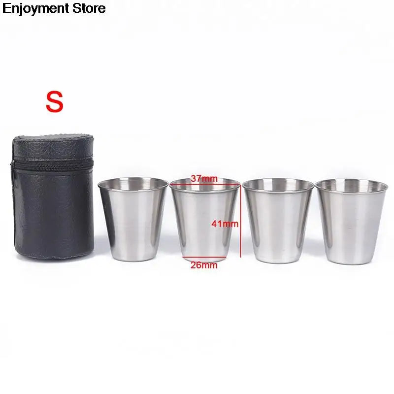 30ml/70ml/170ml Outdoor Camping Cup Tableware Travel Cups Set Stainless Steel Cover Mug Drinking Coffee Tea Beer With Case - Eloy Royal