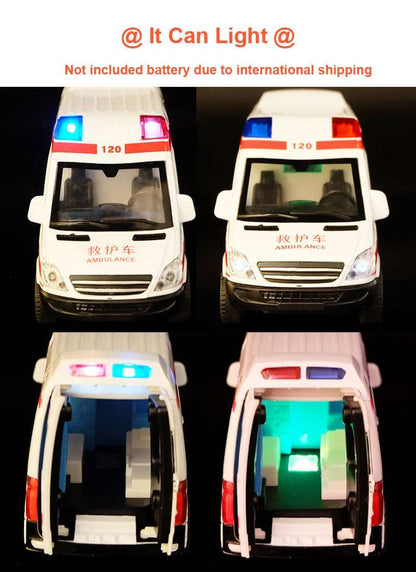 1:32 City Hospital Rescue Ambulance Emergency Police Alloy Metal Diecast Cars Model Sound Light Educational Kids Toys For Childr