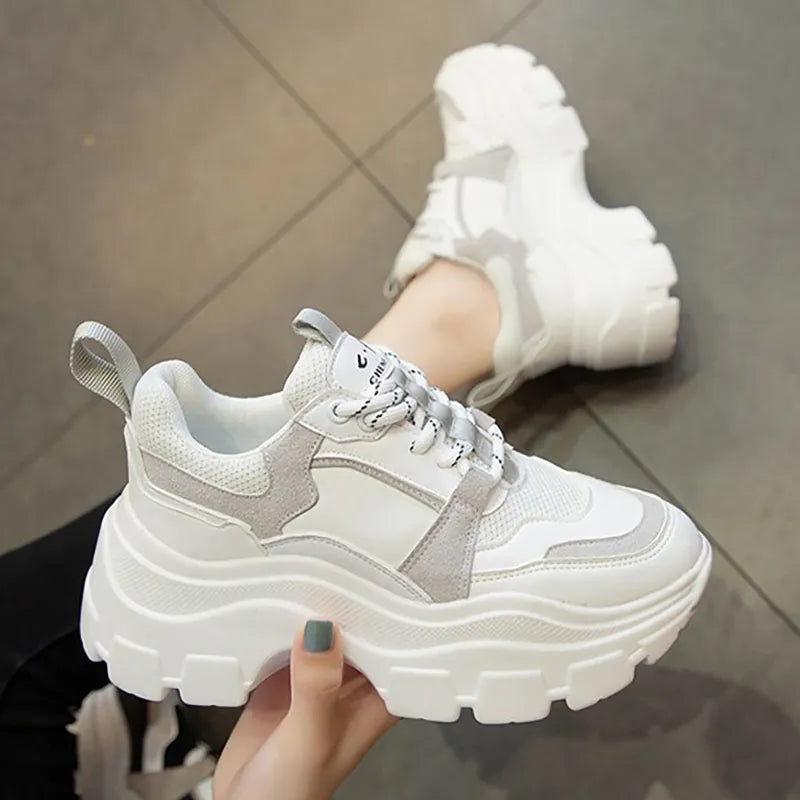 Women Sneakers Fashion Chunky Shoes Thick Sole Female Mesh Lace Up Platform Vulcanize Shoes Casual Footwear White Walking Shoes - Eloy Royal