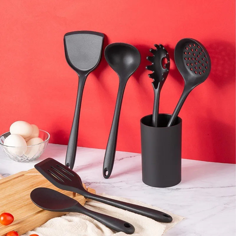 JANKNG Black Silicone Kitchenware Non-stick Cooking Tool Spatula Ladle Egg Beaters Shovel Soup Cookware Utensil Kitchen Cookware - Eloy Royal