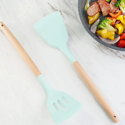 YOMDID Food Grade Silicone Kitchen Cooking Utensils Practical Cooking Tools Turner Spatula Spoon With Wooden Handle Kitchenware - Eloy Royal