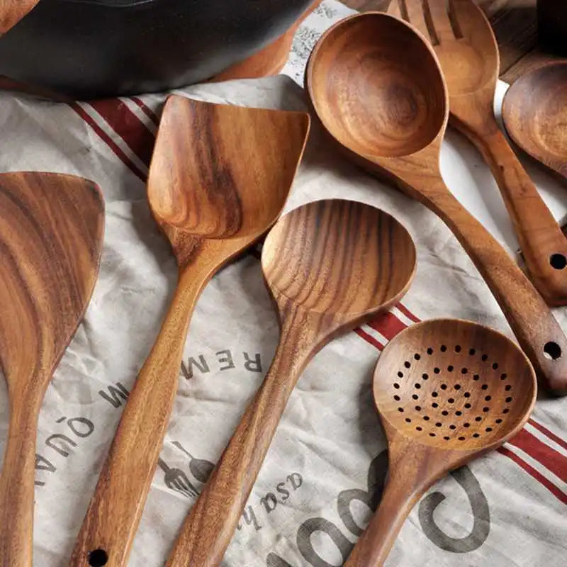 Kitchenware Household Wooden Acacia Cooking Utensils Non-stick Spatula Pan Shovel Soup Rice Spoons Sauce Salad Fork Kitchen Tool - Eloy Royal