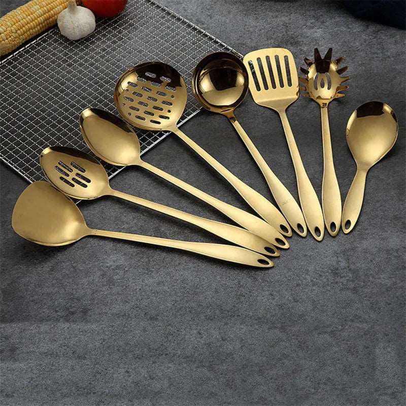 1PC Gold Stainless Steel Cooking Tools Spoon Fried Shovel Colanda  Whitefly Cocina Utensilios Spatula Ladle Spatula Kitchenware