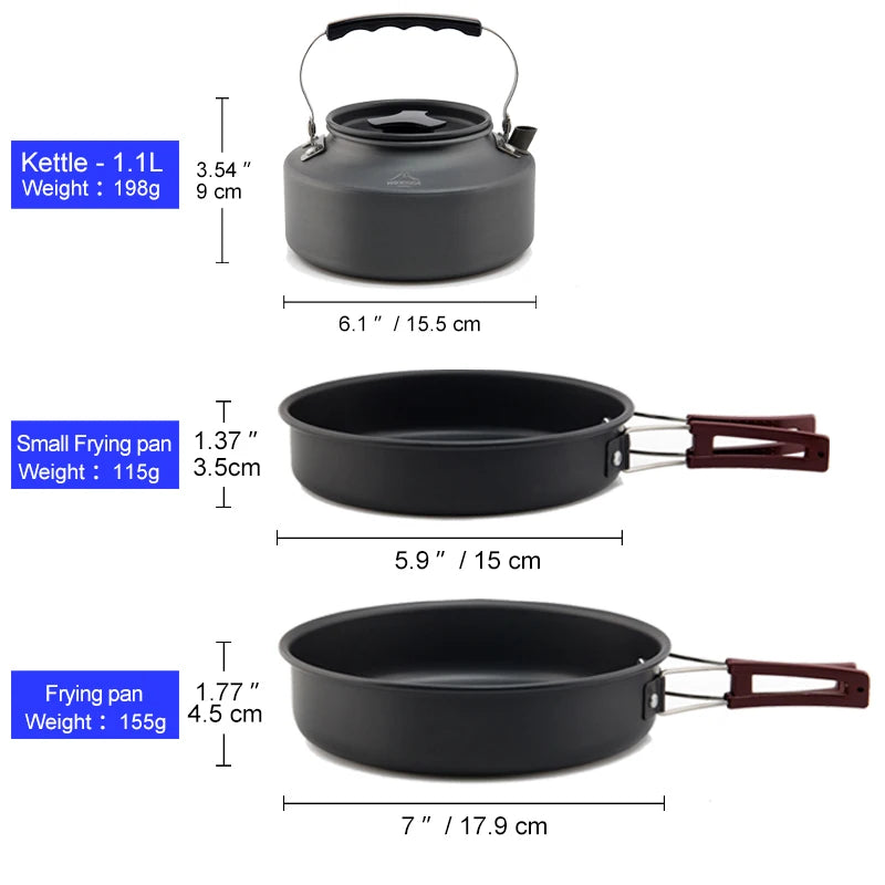 Widesea Camping Cookware Set Outdoor Pot Tableware Kit Cooking Water Kettle Pan Travel Cutlery Utensils Hiking Picnic Equipment - Eloy Royal