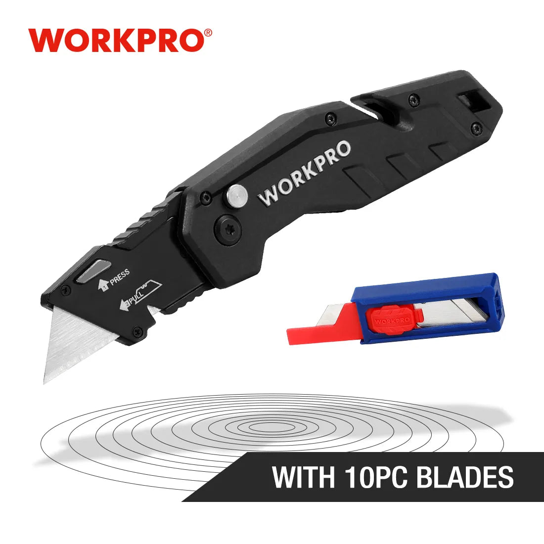 WORKPRO Folding Utility Knife Quick Change Blade Folding Knife Outdoor Camping Tool 10pcs blades included - Eloy Royal