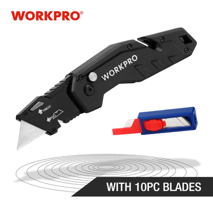 WORKPRO Folding Utility Knife Quick Change Blade Folding Knife Outdoor Camping Tool 10pcs blades included - Eloy Royal