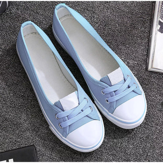 Women Casual Flats Lace up Shallow Shoes Autumn 2021 Fashion Comfortable Female Canvas Loafers Vulcanized Shoes Ladies Footwear - Eloy Royal