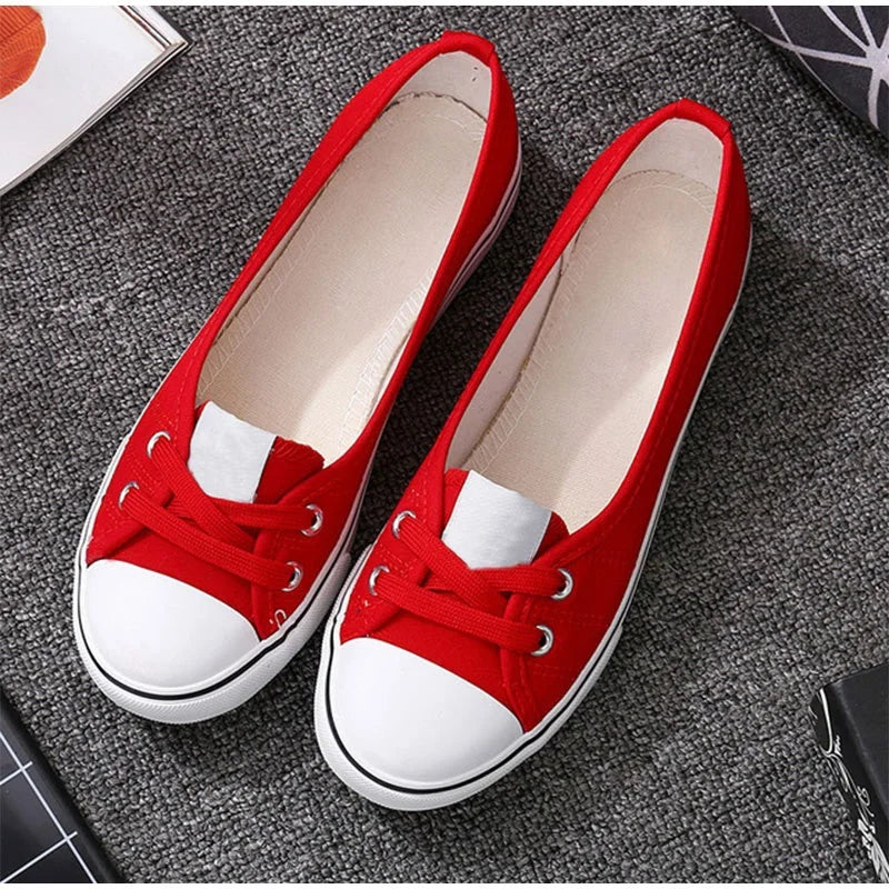 Women Casual Flats Lace up Shallow Shoes Autumn 2021 Fashion Comfortable Female Canvas Loafers Vulcanized Shoes Ladies Footwear - Eloy Royal