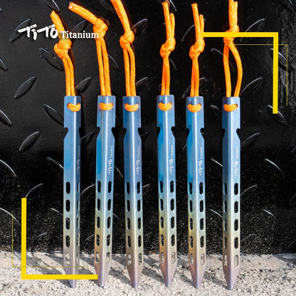 TiTo Titanium Tent Stake 6pcs/lots Colorful  V Shaped Windproof Outdoor Camping Tent  Nail  with Rope Suitable for Soft Ground - Eloy Royal